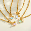 Women's Stainless Steel Geometric Pendant Necklace With Rhinestone And Pearl Accents 18K Vacuum Plated Regular Chain