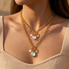 Women's Stainless Steel Geometric Pendant Necklace With Rhinestone And Pearl Accents 18K Vacuum Plated Regular Chain