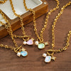 Women's Stainless Steel Geometric Pendant Necklace With Rhinestone And Pearl Accents 18K Vacuum Plated Regular Chain