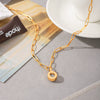Women's Stainless Steel Geometric Pendant Necklace With Zircon Pvd Real Gold Plated Non Fading Stackable Metal Chain Jewelry