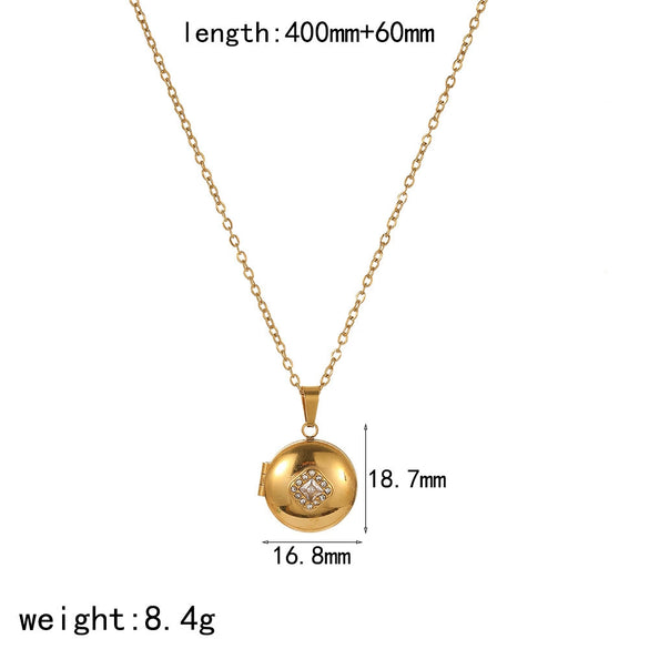 Women's Stainless Steel Geometric Photo Album Pendant O Word Chain Necklace With Electroplating
