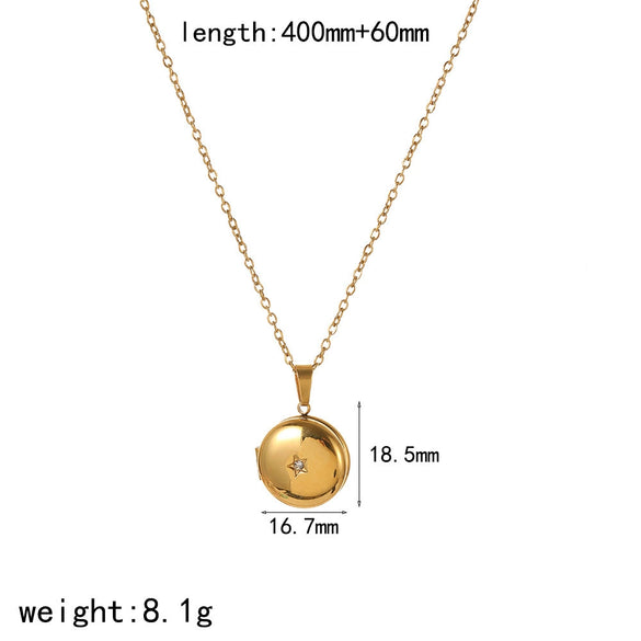 Women's Stainless Steel Geometric Photo Album Pendant O Word Chain Necklace With Electroplating