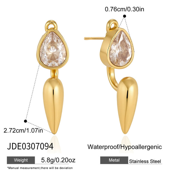 Women's Stainless Steel Geometric Plated Detachable Stud Earrings With Sparkling Diamond Detail Wholesale Jewelry