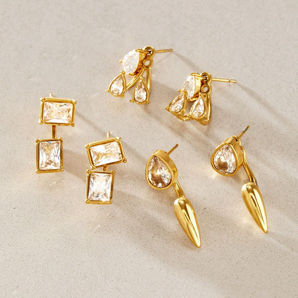 Women's Stainless Steel Geometric Plated Detachable Stud Earrings With Sparkling Diamond Detail Wholesale Jewelry