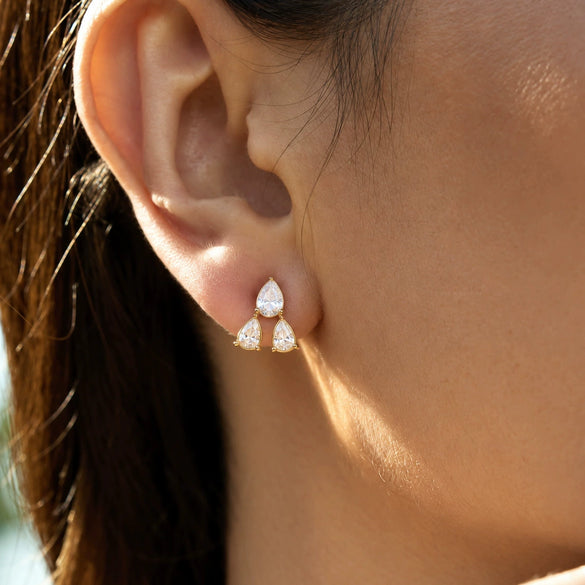 Women's Stainless Steel Geometric Plated Detachable Stud Earrings With Sparkling Diamond Detail Wholesale Jewelry
