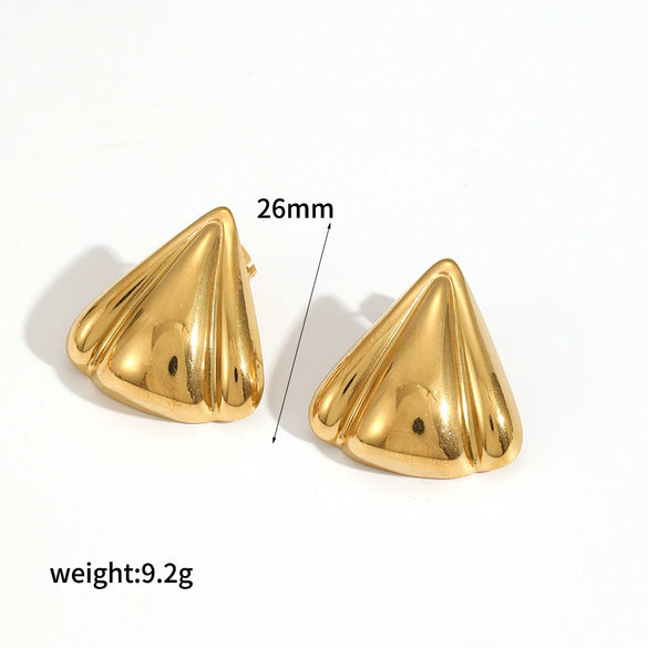 Women's Stainless Steel Geometric Pleated Triangle Electroplated Earrings