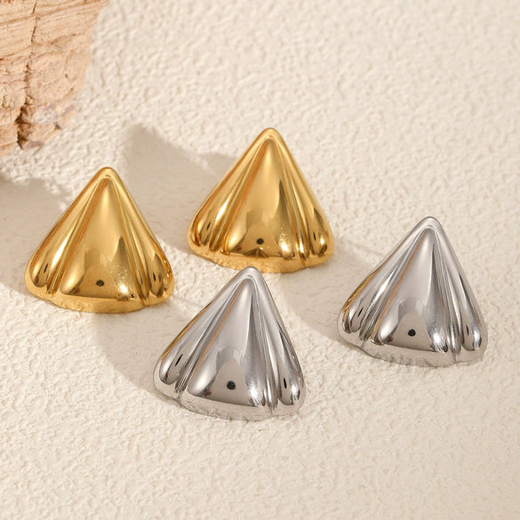 Women's Stainless Steel Geometric Pleated Triangle Electroplated Earrings