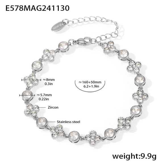 Women's 316L Stainless Steel Geometric Plum Blossom Round Diamond Hand Assembled Zircon Bracelet With Gold Electroplating