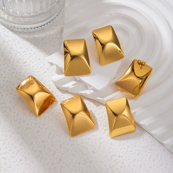 Women's Stainless Steel Geometric Rectangular Fashion Earrings 14K Gold Plated