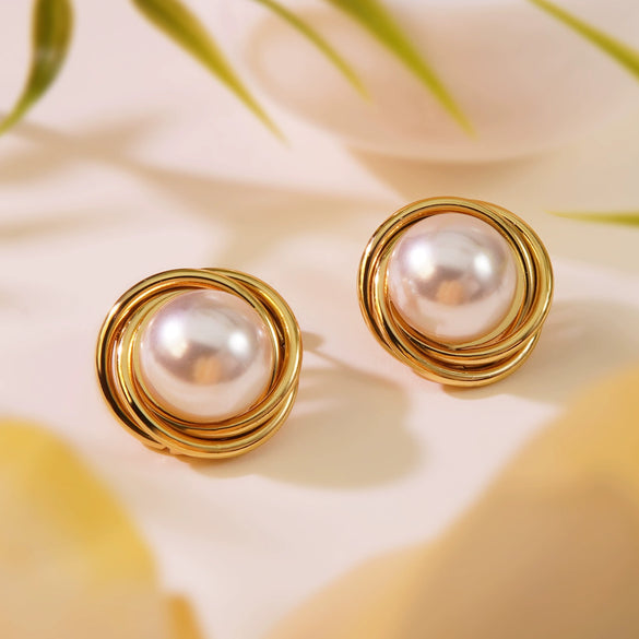 Women's Stainless Steel Geometric Retro Baroque Fashion Earrings With Imitation Pearl Mabei And Electroplating