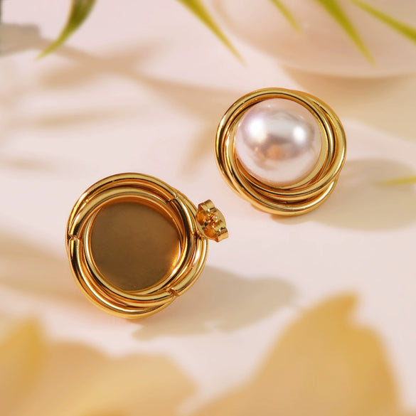 Women's Stainless Steel Geometric Retro Baroque Fashion Earrings With Imitation Pearl Mabei And Electroplating