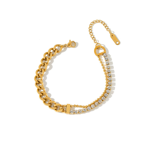 Women's Stainless Steel Geometric Rhinestone Multi Chain Stackable Bracelet With 18K Vacuum Plating