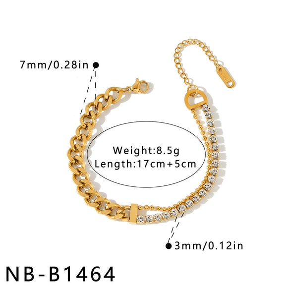Women's Stainless Steel Geometric Rhinestone Multi Chain Stackable Bracelet With 18K Vacuum Plating