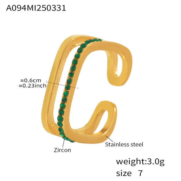 Women's 316L Stainless Steel Geometric Rhinestone Zircon Open Index Finger Ring Jewelry Electroplated