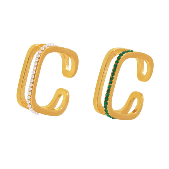 Women's 316L Stainless Steel Geometric Rhinestone Zircon Open Index Finger Ring Jewelry Electroplated