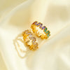 Women's Stainless Steel Geometric Ring With Colorful Zircon And 18K Vacuum Plated Finish Simple Fashion Jewelry