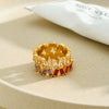 Women's Stainless Steel Geometric Ring With Colorful Zircon And 18K Vacuum Plated Finish Simple Fashion Jewelry