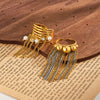 Women's Stainless Steel Geometric Ring With Rhinestone Accents Tassel Detail And 18K Vacuum Plated Non Fading Finish