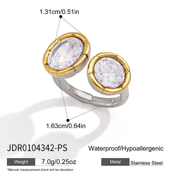 Women's Stainless Steel Geometric Ring With Ribbed Edge Hypoallergenic Pvd Vacuum Gold Plated High End Jewelry Accessory