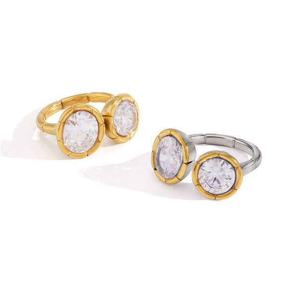 Women's Stainless Steel Geometric Ring With Ribbed Edge Hypoallergenic Pvd Vacuum Gold Plated High End Jewelry Accessory