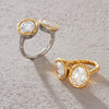 Women's Stainless Steel Geometric Ring With Ribbed Edge Hypoallergenic Pvd Vacuum Gold Plated High End Jewelry Accessory