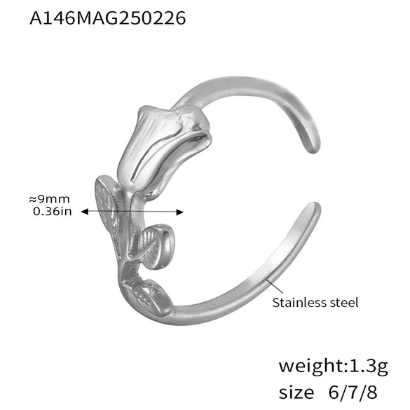 Women's 316L Stainless Steel Geometric Rose Embossed Light Luxury Opening Ring With Electroplating