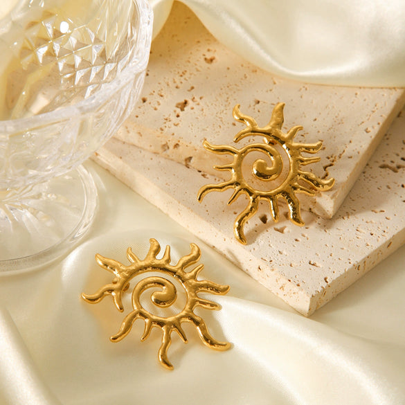 Women's Stainless Steel Geometric Rotating Thread Sun Hollow Earrings With Electroplating