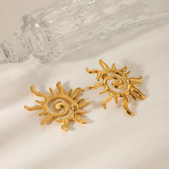 Women's Stainless Steel Geometric Rotating Thread Sun Hollow Earrings With Electroplating