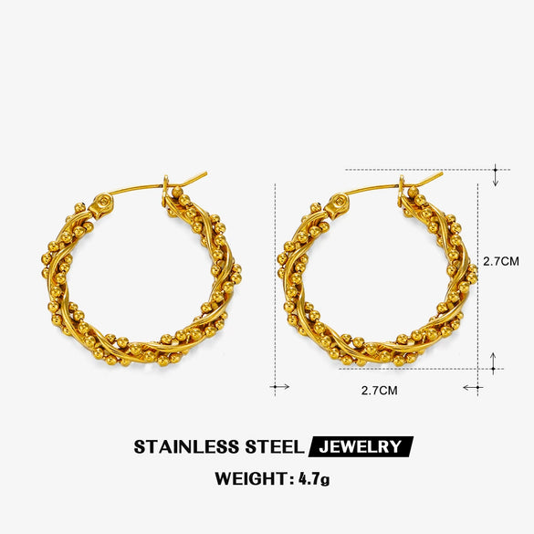 Women's Stainless Steel Geometric Round Bead Twist Electroplated Earrings