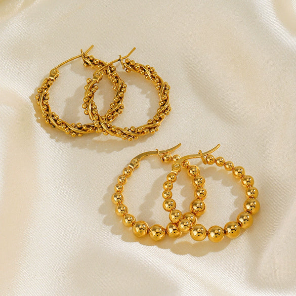 Women's Stainless Steel Geometric Round Bead Twist Electroplated Earrings