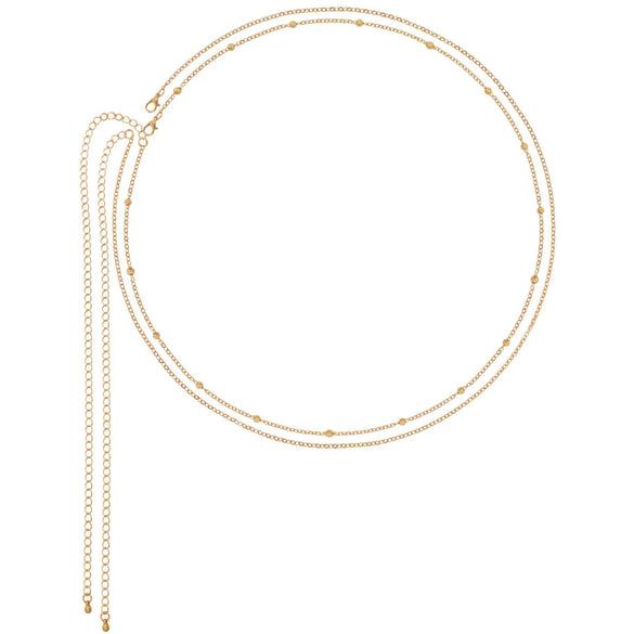 Women's Stainless Steel Geometric Round Bead Waist Chain Adjustable Double Layer Fine Chain Tassel Body Jewelry With Electroplated Finish