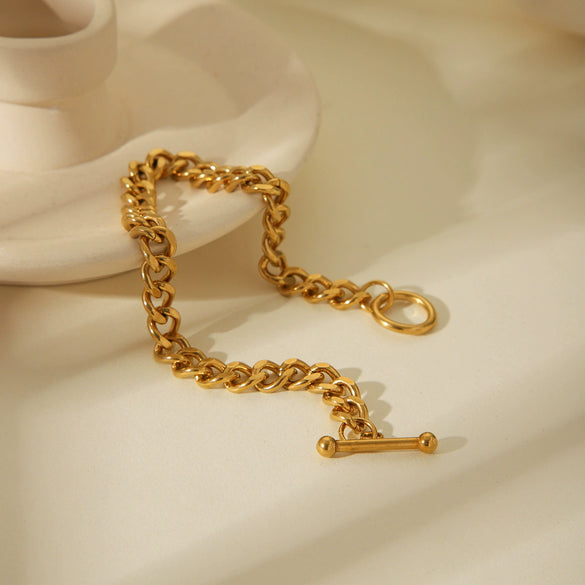 Women's Stainless Steel Geometric Round Grinding Cuban Bracelet With Electroplating