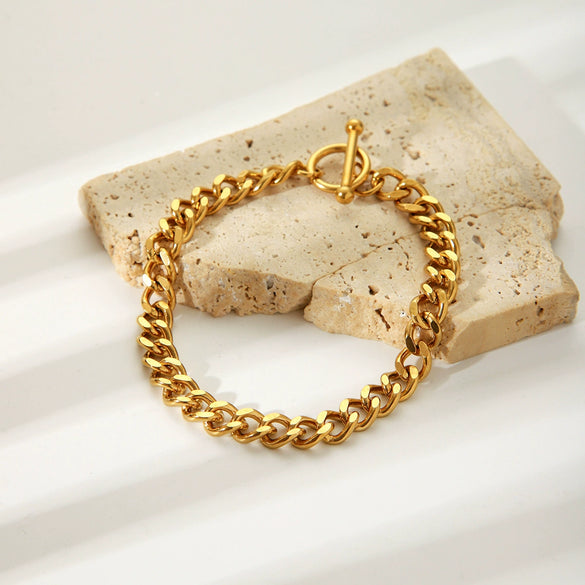 Women's Stainless Steel Geometric Round Grinding Cuban Bracelet With Electroplating