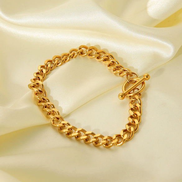 Women's Stainless Steel Geometric Round Grinding Cuban Bracelet With Electroplating