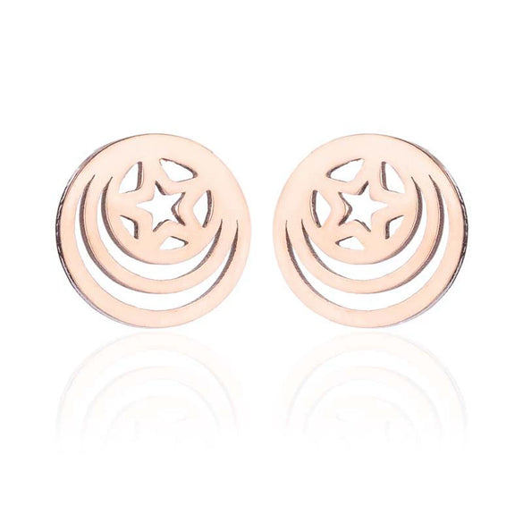 Women's Stainless Steel Geometric Round Hollow Fivepointed Star Earrings With Electroplated Finish