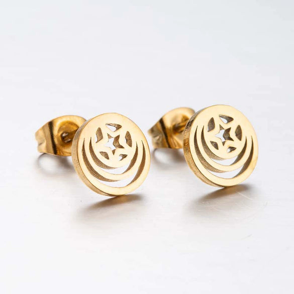 Women's Stainless Steel Geometric Round Hollow Fivepointed Star Earrings With Electroplated Finish
