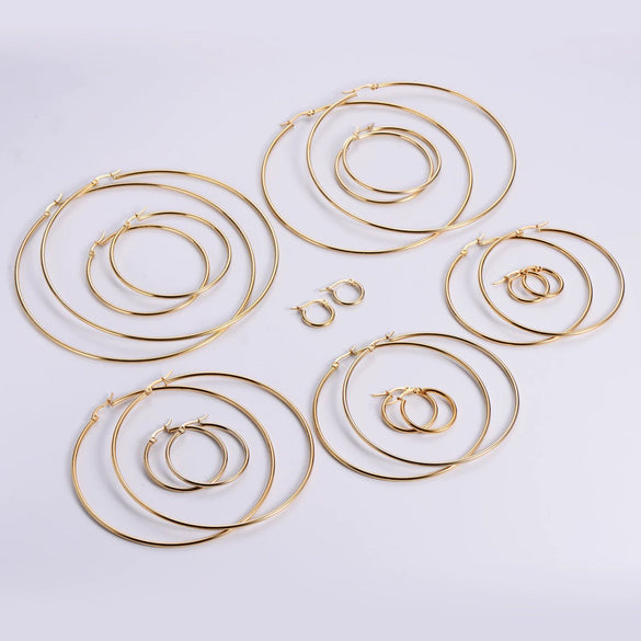 Women's Stainless Steel Geometric Round Hoop Earrings Electroplated