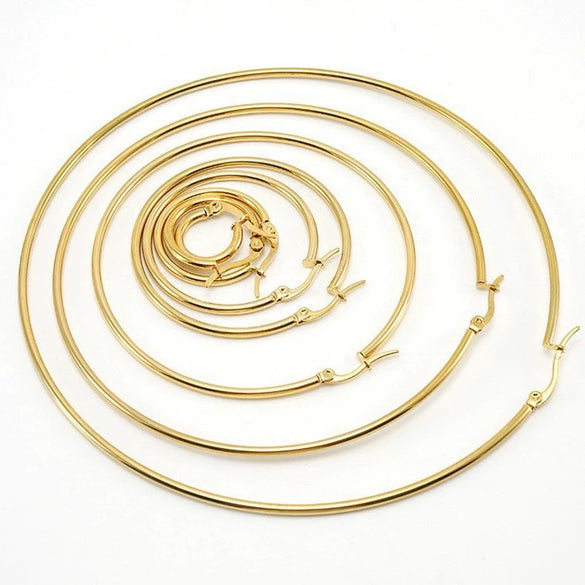 Women's Stainless Steel Geometric Round Hoop Earrings Electroplated