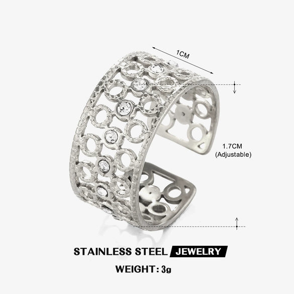 Women's Stainless Steel Geometric Round Opening Adjustment Electroplated Ring