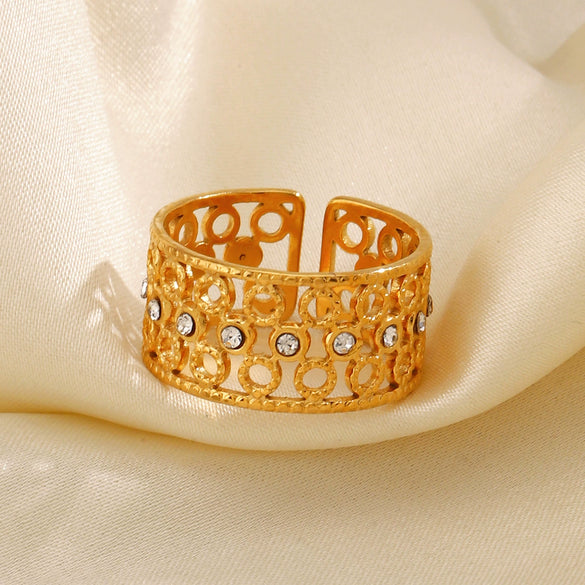 Women's Stainless Steel Geometric Round Opening Adjustment Electroplated Ring