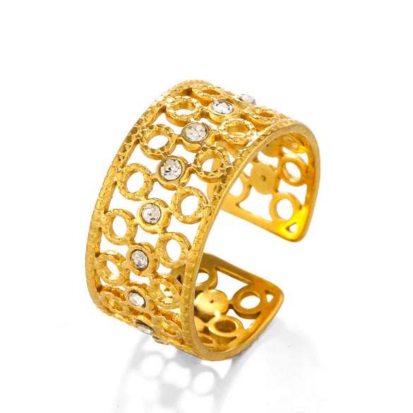 Women's Stainless Steel Geometric Round Opening Adjustment Electroplated Ring