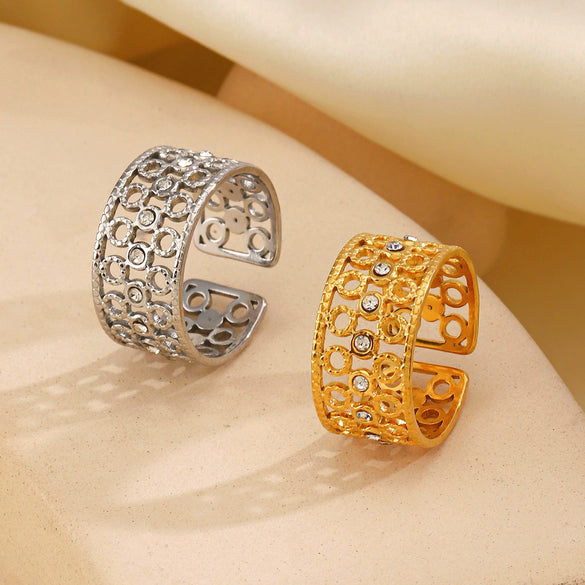 Women's Stainless Steel Geometric Round Opening Adjustment Electroplated Ring
