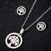 Women's Stainless Steel Geometric Round Pendant Necklace And Earring Set With Plant Motif And Electroplated Finish