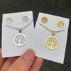 Women's Stainless Steel Geometric Round Pendant Necklace And Earring Set With Plant Motif And Electroplated Finish