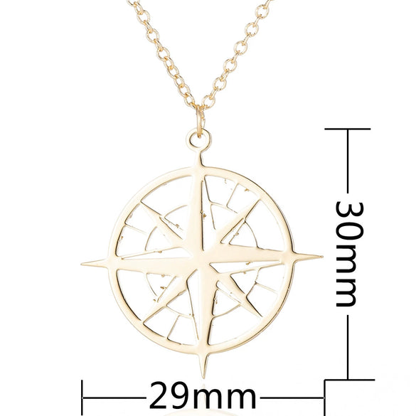 Women's Stainless Steel Geometric Round Pendant Necklace With Oshaped Chain And Electroplated Compass Design
