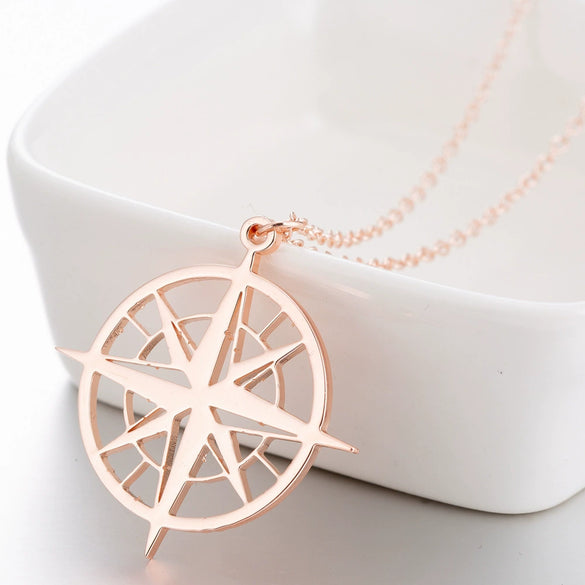 Women's Stainless Steel Geometric Round Pendant Necklace With Oshaped Chain And Electroplated Compass Design