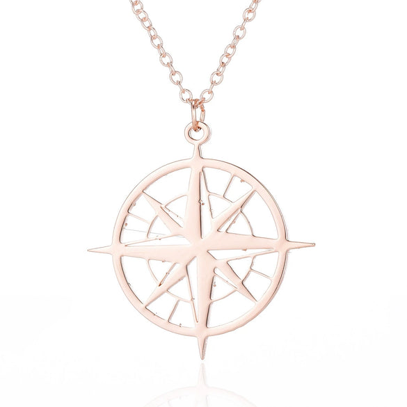 Women's Stainless Steel Geometric Round Pendant Necklace With Oshaped Chain And Electroplated Compass Design
