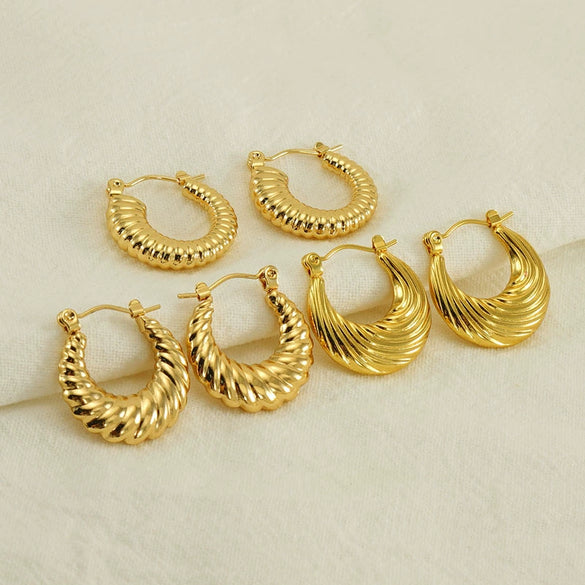 Women's 316L Stainless Steel Geometric Round Twist Electroplated Earrings