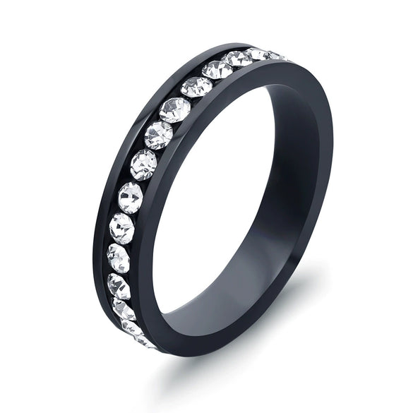 Women's Stainless Steel Geometric Single Row Diamond Ring Stylish Versatile Couple Jewelry