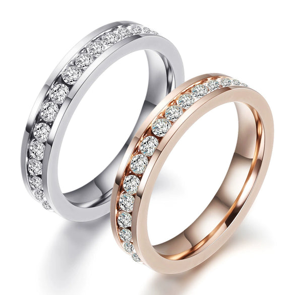 Women's Stainless Steel Geometric Single Row Diamond Ring Stylish Versatile Couple Jewelry